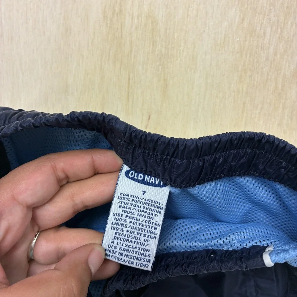 Old Navy Track Pants Boys 7 Blue Mesh Side Stripe Elastic Waist Nylon Lined